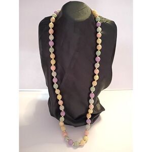 Vintage Pastel Colored Necklace Satin Silk Thread Wrapped beads Lightweight